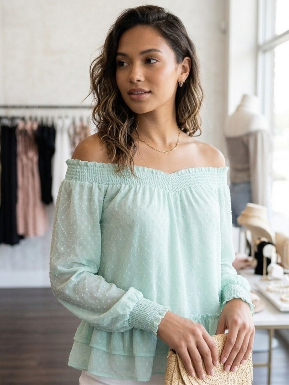 Banana Republic factory off the shoulder dobby top